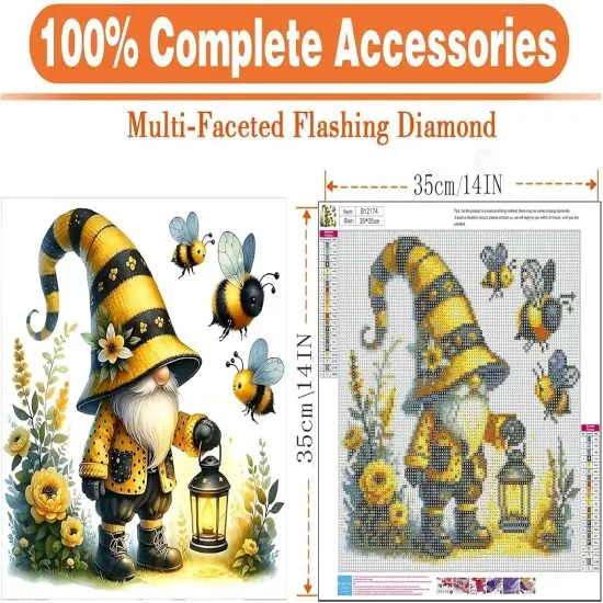 5D Gnome Diamond Art Kits for Adults, Full Drill Gnomes with Flower Bee Diamond Painting Kits {2}