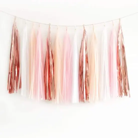 20PCS Shiny Tassel Garland Tissue Paper Tassel Banner,Table Decor,Tassels Party Decor Supplies - Rose Gold,Peach Color,Light Pink,White {1}