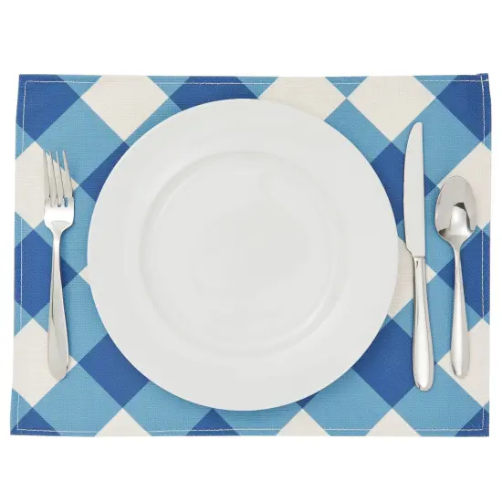 Set of 6 Blue and White Plaid Cloth Placemats, 16.5 x 12.6 Inches Burlap and Polyester Washable Table Mats with Buffalo Design, Farmhouse-Style Dining Table Decorations {4}