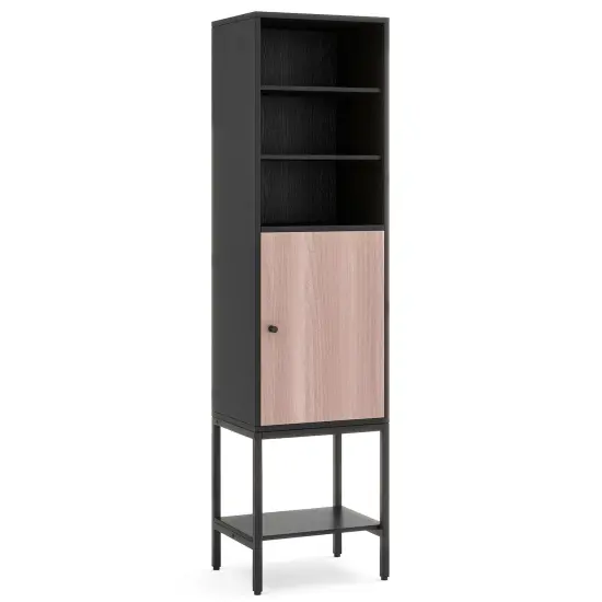 57 Inch Bathroom Tall Cabinet with and 3-Position Storage Adjustable Shelves and 1 Door Black {8}