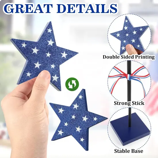 4th of July Tiered Tray Decor Wooden Star Set, 3 Pcs Memorial Day Table Decorations, Rustic Patriotic Tabletop Home Decor, Red White and Blue Decorations for Home (Shiny) {5}