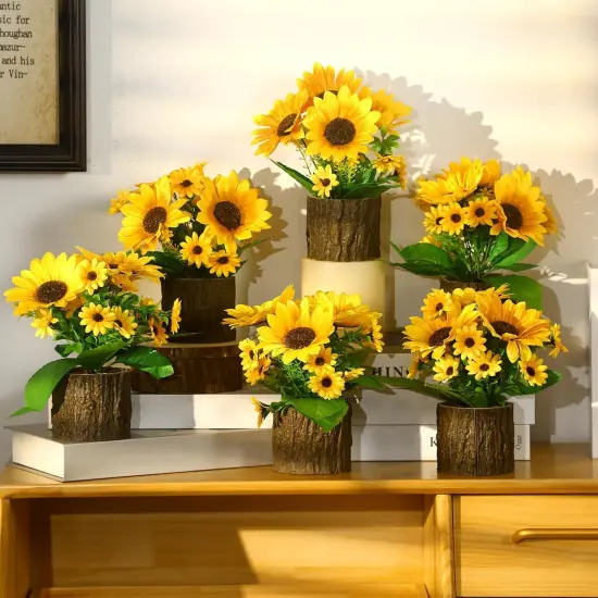 6 Pcs Artificial Sunflower Summer Decor Sunflower Flower in Planters {5}