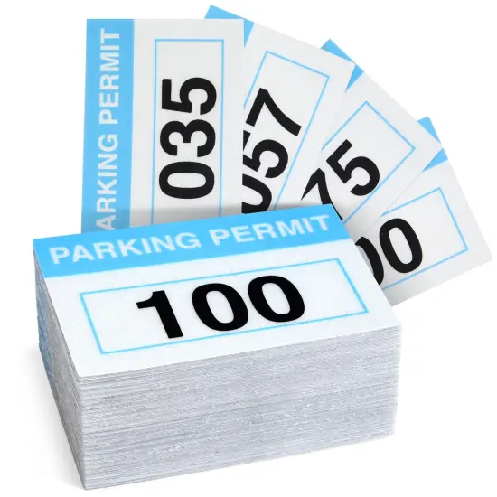 100 Pack Parking Permit Stickers with Front Adhesive, Car Windshield Decals Numbered 001-100 (Light Blue, 3 x 2 In) Multicolor {1}