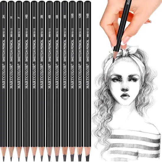 Professional Drawing Sketching Pencil Set - 12 Pieces,Graphite,(14B - 2H), Graphite Drawing, Artist Pencils for Beginners，Shading，Sketching,Drawing Art {1}