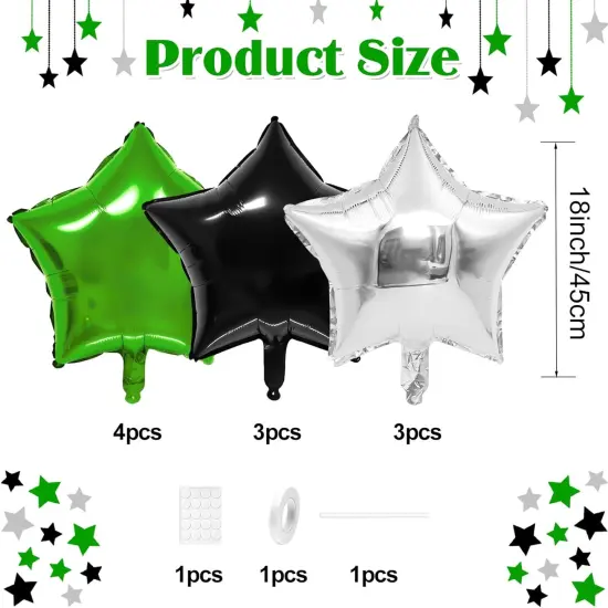 Black Green Star Balloons,10Pcs Black Silver Star Shaped Foil Balloons,18Inch Green Silver Helium Mylar Balloons for Graduation,Anniversary,Soccer Theme Brithday Party Decorations {2}