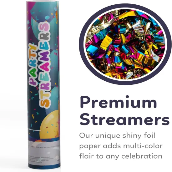 No Mess Streamer Confetti Cannon Party Poppers | 6 Pack | Multicolor Streamers | Glitter Bomb Confetti Shooters | Decoration for Birthday, Wedding | Launches 25 ft | 12 inch | {3}