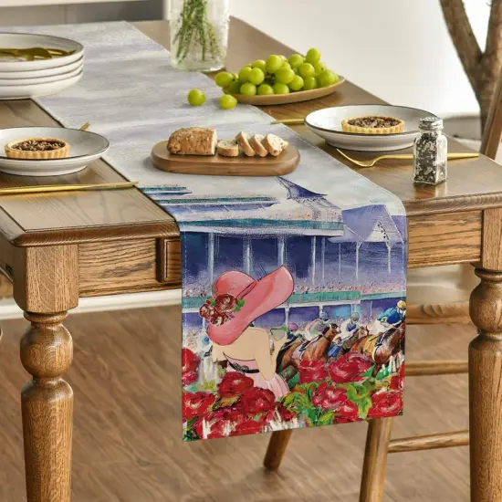 Rose Horse Racing Castle Kentucky Derby Table Runner, Sports Festival Kitchen Dining Table Decoration for Home Party Decor 13x72 Inch {3}