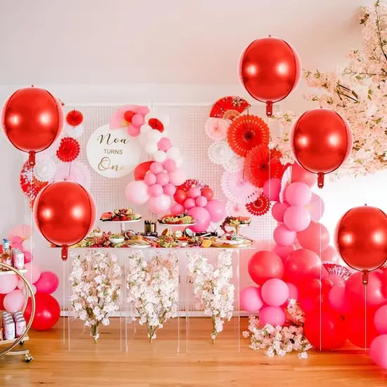 10pcs 15 Inch Red 4D Balloons Foil Mylar 4D Round Balloons for Baby Shower, Gender Reveal, Wedding, Birthday or Engagement Party Decoration {4}