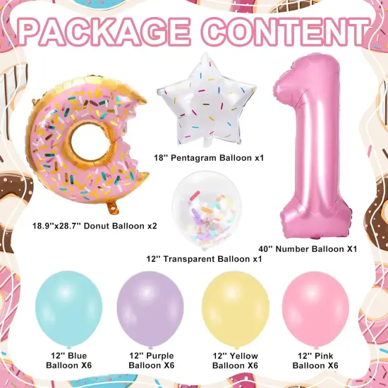 29Pcs Donut First Birthday Party Decorations Colorful Donut Balloons Confetti Star Balloons Number 1 Balloon for Sweet One Donut Birthday Decoration Supplies {2}
