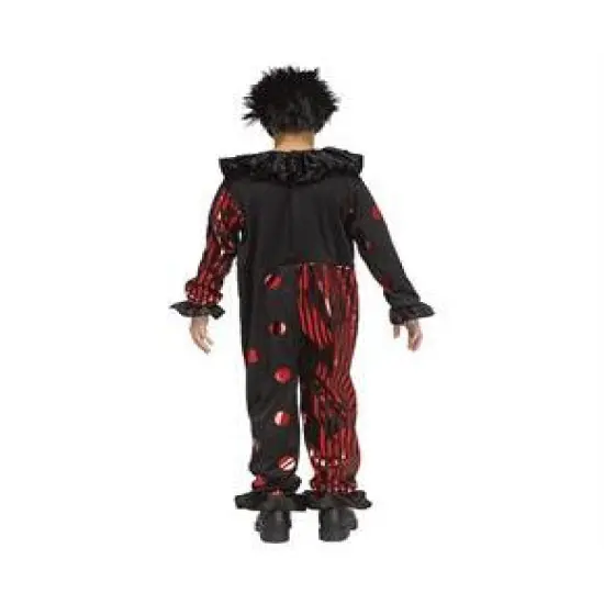 Kids Chrome Clown Halloween Costume With Red Mask Metallic Striped Jumpsuit Size 12-14 {2}