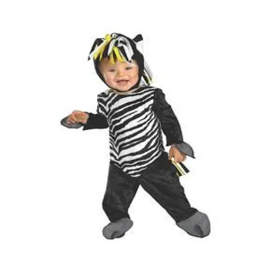 Infant Zebra Costume Black and White Striped Jumpsuit Headpiece and Tail {1}