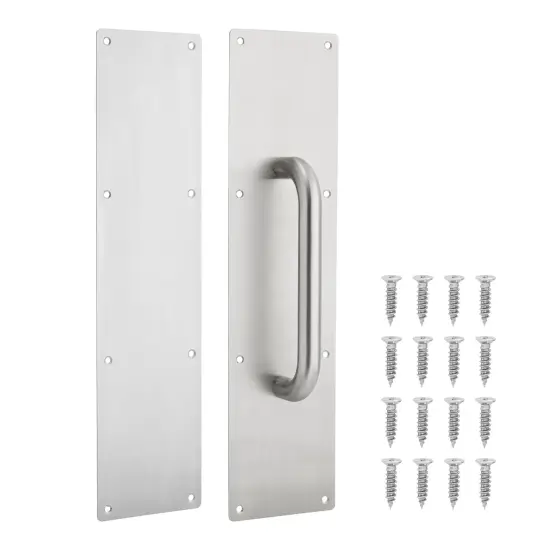 Stainless Steel Door Push Plate and Pull Handle Set with Screws, Home Office Supplies, 15.75"L x 3.8"W Silver {1}