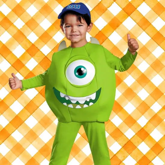 Deluxe Toddler Mike Wazowski Green Costume, Jumpsuit with Foam Mike Face Overlay {3}