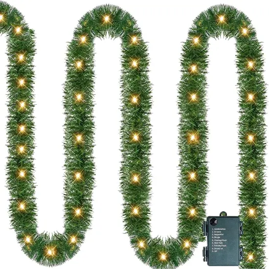 14.8 FT Artificial Christmas Garland, 50 Pre-Lit LED Mini String Lights Battery Operated {1}