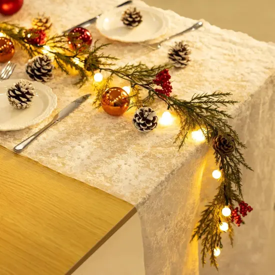 Christmas Garland with Lights, 6FT Artificial Red Berry Xmas Garland and Pinecones {4}