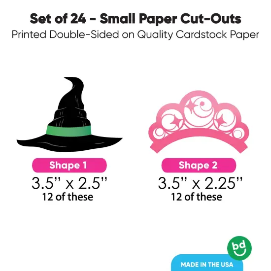 Big Dot of Happiness Witch Small Paper Cutouts, DIY Birthday or Halloween Decor Craft for Girls, Green Witch Hat & Pink Crown Shaped Cut-Outs - 24 Ct {4}