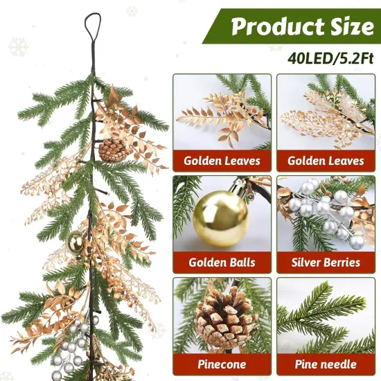 5.2ft 40 LEDs Pine Needles Christmas Garland with Lights {2}