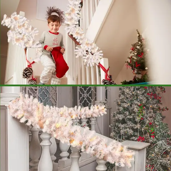 9 ft Faux Spruce Artificial Christmas Garland LED Garland (2 Pcs,White) {5}