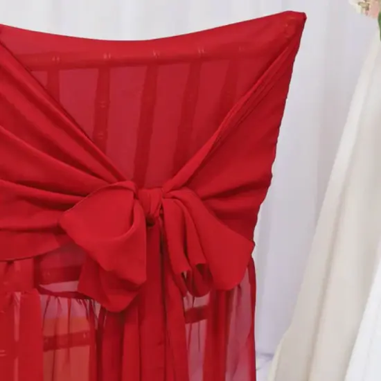 1 Piece Vibrant Apple Red Chiffon Chiavari Chair Cover with Sash Elegant Event Backdrop Accent {3}