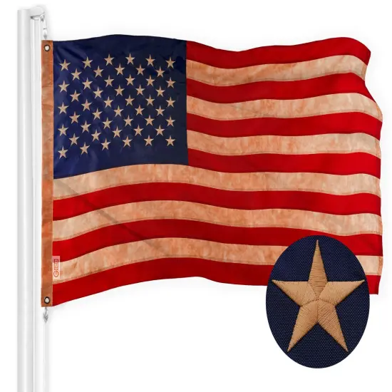 G128 American USA Tea-Stained Flag | 6x10 Ft | ToughWeave Pro Series Embroidered 420D Polyester | Embroidered Stars {1}