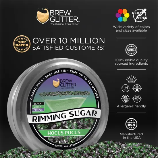 Brew Glitter - Hocus Pocus Rimming Sugar (4oz, 1x Bar Tin) Cocktail Garnish for Mixed Drinks & Refreshments {2}