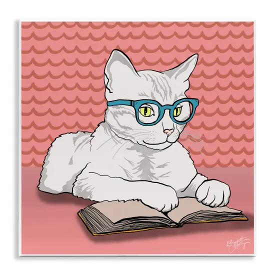 Stupell Industries Studious Cat Reading Wall Plaque By Elizabeth Medley {1}