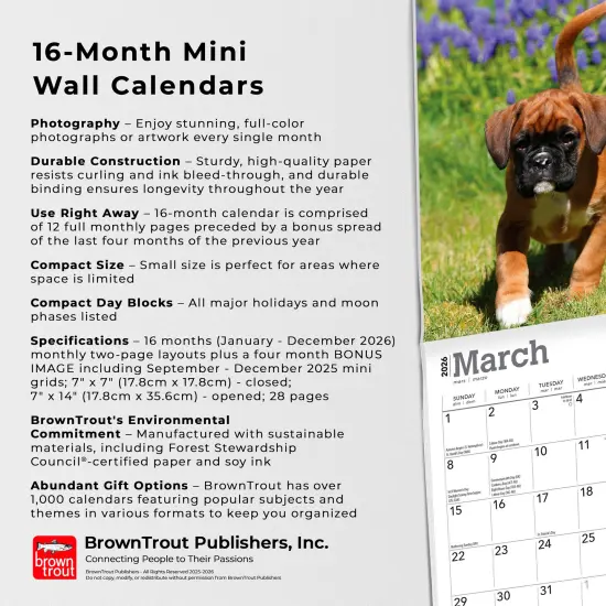 Boxer Puppies | 2026 7 x 14 Inch (Hanging) Monthly Mini Wall Calendar {6}