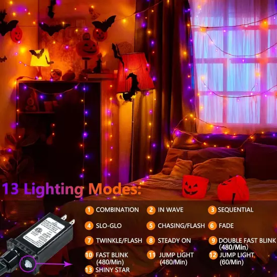 200 LED Halloween String Lights Outdoor Indoor - Orange and Purple {3}