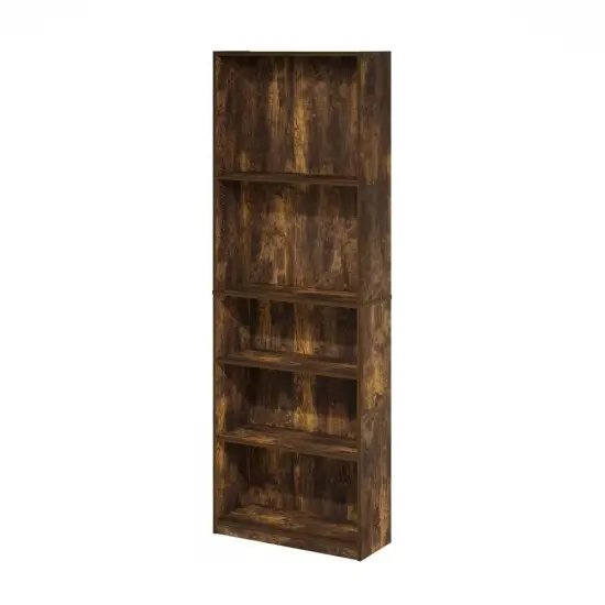 71-inch Tall 5-Shelf Bookcase in Black Wood Finish Brown {8}