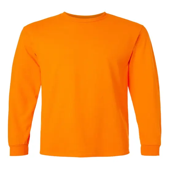 Gildan Heavy 100% Cotton Crewneck Long Sleeve T-Shirt Safety Orange {2}