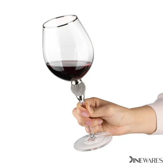 Rimmed Red Wine Glasses with Diamond Rhinestone Accent - 18 oz, 10 Inches Tall - Perfect Toasting Glasses for Bride and Groom, Great for Party, Wedding Anniversary and Special Occasion {6}