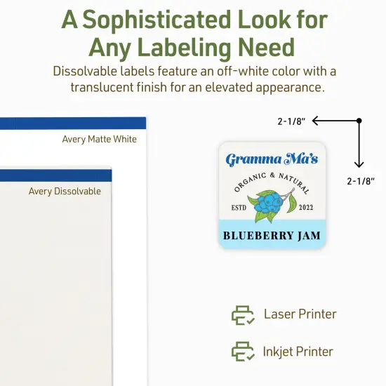 Avery Dissolvable Labels, 2-1/8" x 2-1/8" Square {4}