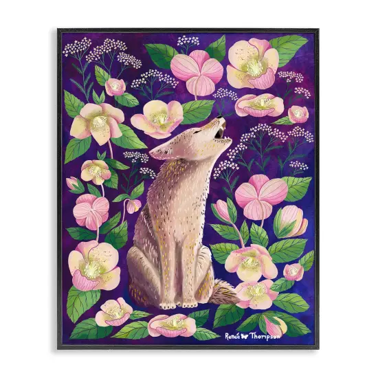 Stupell Industries Coyote & Pink Florals Framed Giclee Wall Art Design by Renee Thompson {1}