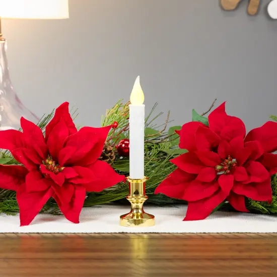 Northlight Flickering LED Window Candle with Timer - 8.5" - White and Brass {5}