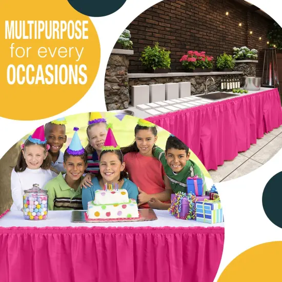 Ruffle Disposable Table Skirt 14 Ft Long Pleated Table Skirts with Adhesive Strip &ndash; Fits 6ft+ Rectangle or Round Tables &ndash; Ideal for Birthday Parties, Gender Reveal, Baby Showers & Event Decorations 6 pack by Exquisite Hot Pink {5}