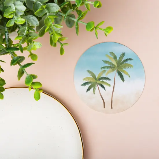 Big Dot of Happiness 25 Ct Palm Tree Beach Drink Coasters, 4-Inch Disposable Round Paper Coasters for Tropical Weddings or Engagement Party {3}