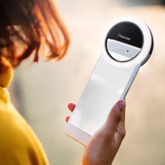 Insten Video Conference Lighting Kit For Cell Phone Laptop, LED Mini Ring Lights, Dimmable, Button Control, Black {7}