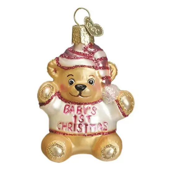 Old World Christmas 3.0 Inch Bab's 1St Teddy Bear Tree Ornament , Ornament Companionship Pink {1}