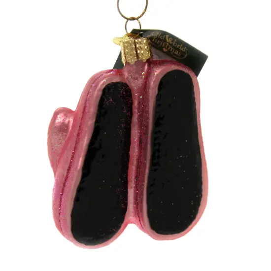 Old World Christmas 3.5 Inch Bunny Slippers Tree Ornament , Childhood Memories Pink {2}