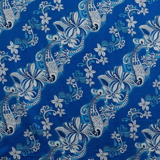 1 Yard Diagonal Hibiscus Plumeria Sea Turtle Swirl Peachskin Fabric 45 Inch Width Royal {1}