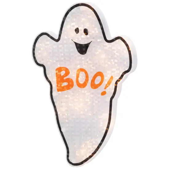 Northlight Lighted Holographic Boo Ghost Halloween Window Decoration - 12" Orange {5}