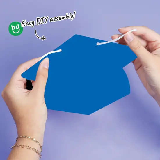 Big Dot of Happiness Blue Graduation Cap Garland Banner, High School or Elementary Graduate Photo Backdrop, 10 Feet of Cord, 15 Hats with Tassels {4}