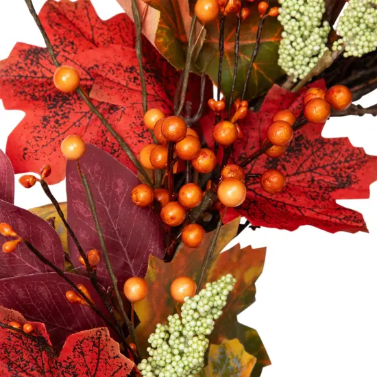 Northlight Leaves and Berries Artificial Fall Harvest Wreath - 20" Red {7}