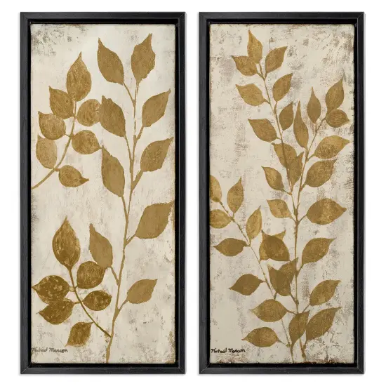 Stupell Industries Distressed Natural Leaves 2 pc Framed Floater Canvas Wall Art Set Design by Michael Marcon {1}
