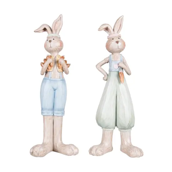 13.19" Standing Boy & Girl Easter Bunnies w/ Decorative Carrots Figure Figurine Set of 2 {1}