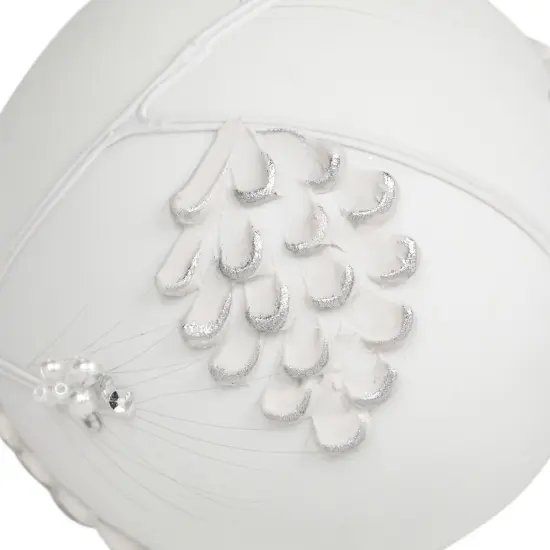 Northlight White and Silver Leaves Glass Ball Christmas Ornament - 3.5" {6}