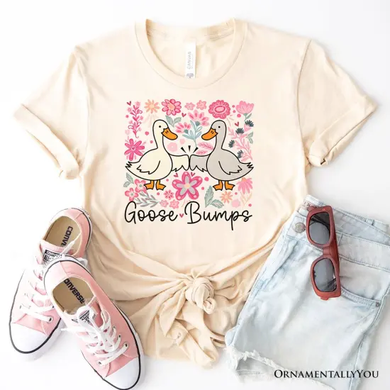 Funny Goose Bumps Floral T-Shirt, White, Natural and Black Sarcastic Goose Tee Gifts {1}
