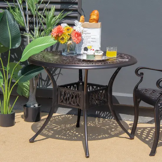 Costway 36'' Patio Round Dining Bistro Table Cast W/2'' Umbrella Hole {2}