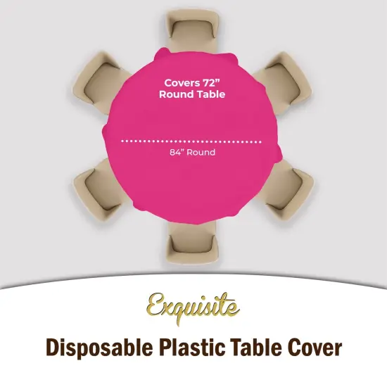 Exquisite Disposable Round Plastic Tablecloths &ndash; 12 Pack 84" Disposable Table Cloths &ndash; Indoor/Outdoor Party Tablecloth &ndash; Round Plastic Table Cover for Events & Party Supplies Hot Pink {3}