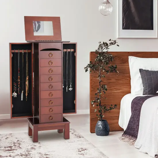 Costway Wood Jewelry Cabinet Armoire Storage Box Chest Stand Organizer Indoor Bedroom {4}